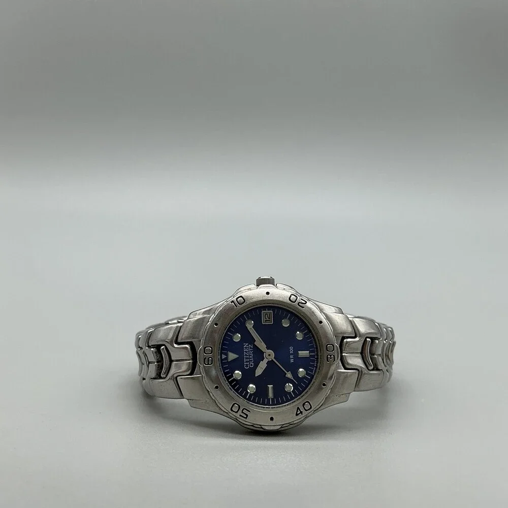 Citizen Womens Watch 27mm Blue Dial Silver Tone Date 1012-S92316 New Battery 6